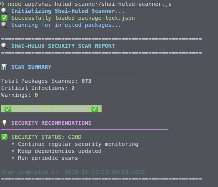 Terminal Shai Hulud Scanner Report