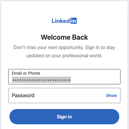 Step two: linkedIn log in