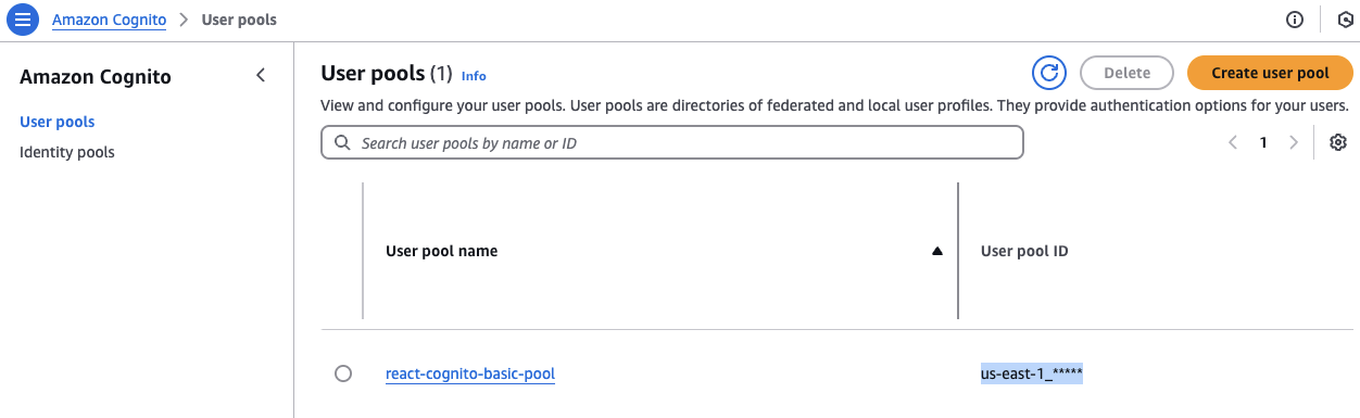 AWS Cognito Pool ID