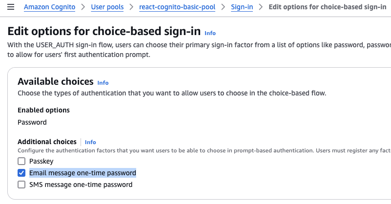 Enable the `Email message one-time password` sign-in option